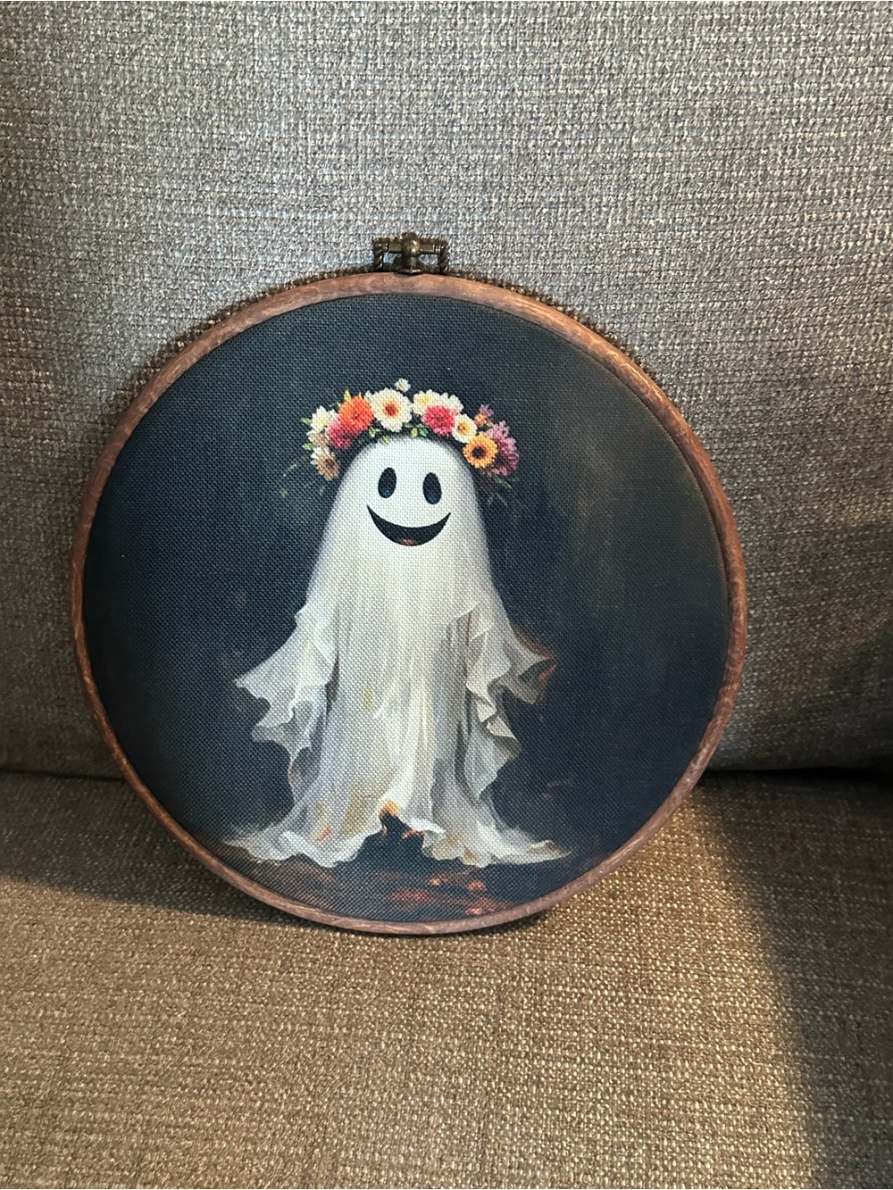 Whimsical White Ghost Wall Art with Floral Crown